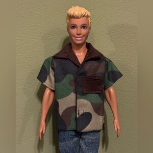 Handcrafted camouflage doll shirt lined in brown